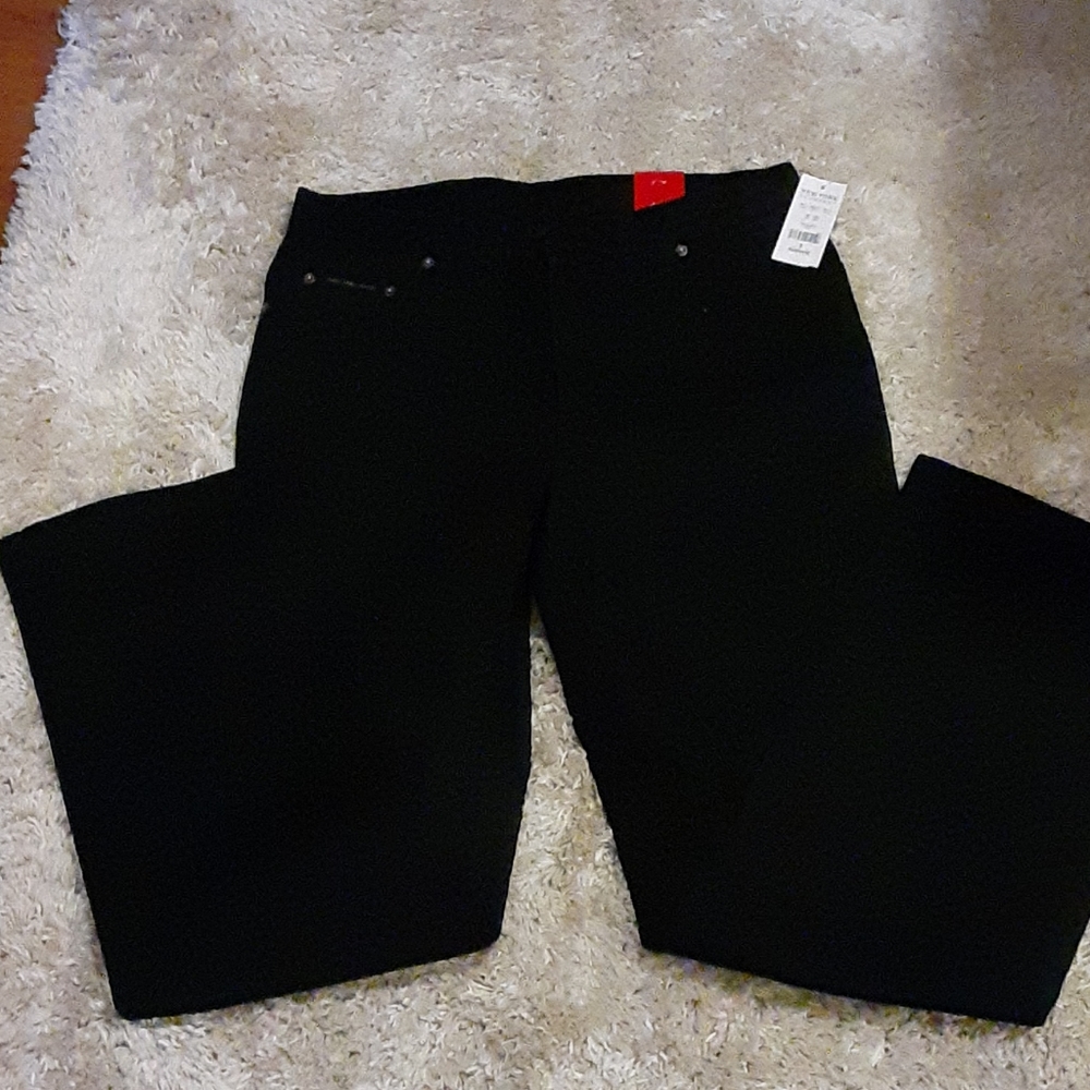 NY JEANS black low rise stretch bootcut denim jeans flat front size 8 New…